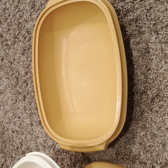 Vintage Tupperware Oval 3 Piece Microwave Steamer 1273-1 1275-2 1274-6 Gold - Picture 4 of 8